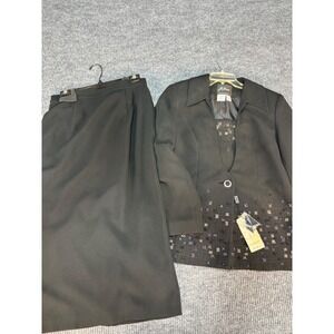 Milano New York Paris Beaded Skirt Suit Set Black Blazer Midi Skirt NWT Size 12